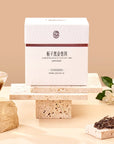 Timebai Gardenia Pu-erh Tea product set showing the packaging, pu-erh leaves, gardenia flowers and brewed tea.