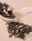 coconut flavored jasmine tea crafted from precisely cut premium green tea leaves.