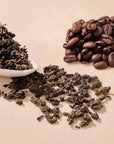 coffee-flavored oolong tea crafted from precisely cut premium tie guan yin tea leaves.