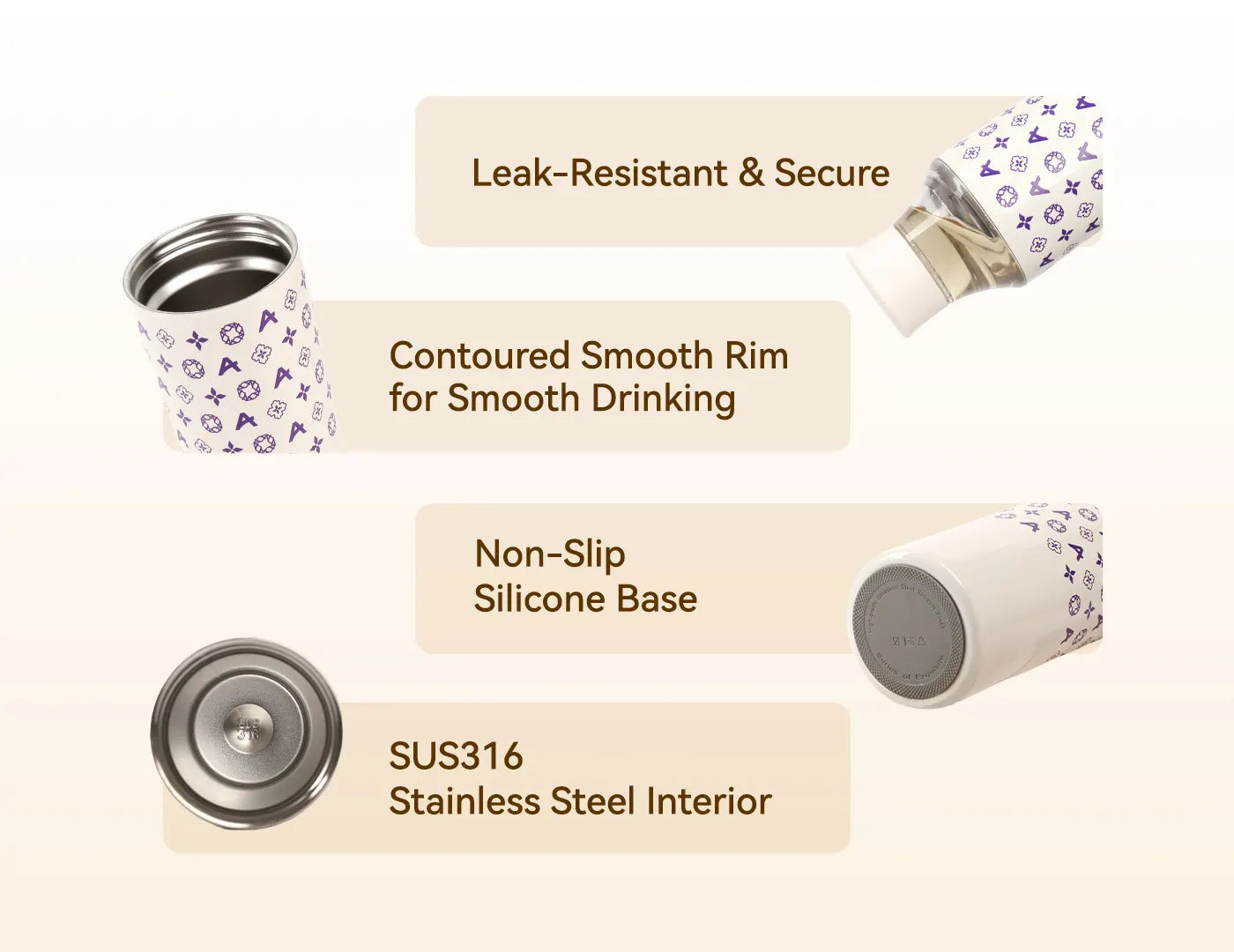 Close-up of 316 medical-grade stainless steel interior, corrosion-resistant and easy to clean.