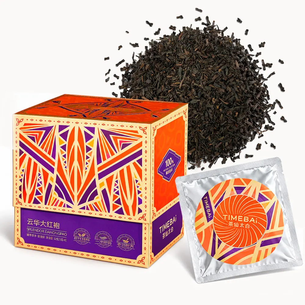 Timebai Da Hong Pao Wuyi Rock Oolong Tea Box with Individually Wrapped Filter Bag and Loose Tea Leaves