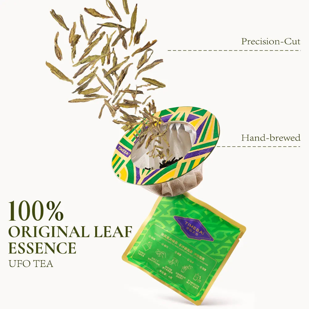 Timebai Longjing Dragon Well Green Tea Filter Bag with Loose Leaves and Individual Packaging