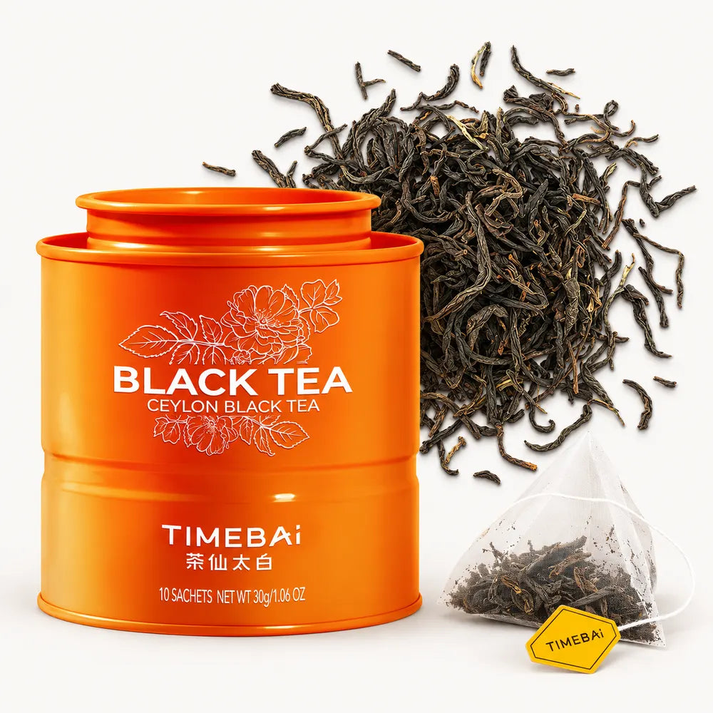 Timebai Ceylon Black Tea Tin with Pyramid Tea Bag and Loose Tea Leaves