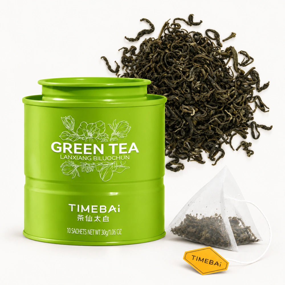 Timebai Orchid Bi Luo Chun Green Tea Tin with Pyramid Tea Bag and Loose Tea Leaves