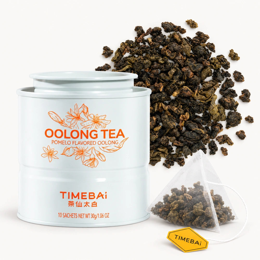 Timebai Pomelo Oolong Tea Tin with Pyramid Tea Bag and Loose Tea Leaves