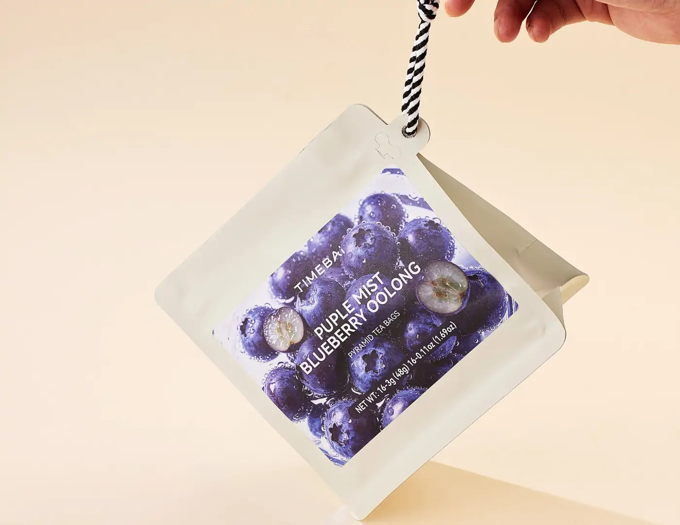 TimeBai  Blueberry Oolong Tea resealable pouch with drawstring design