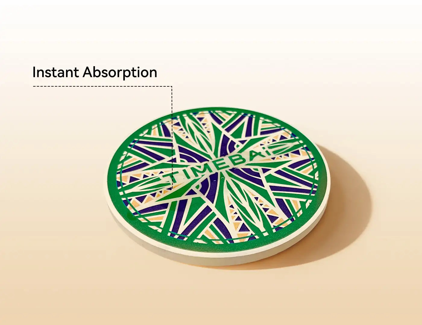 Instant-dry dolomite stone coaster absorbing water condensation instantly to keep desk dry.
