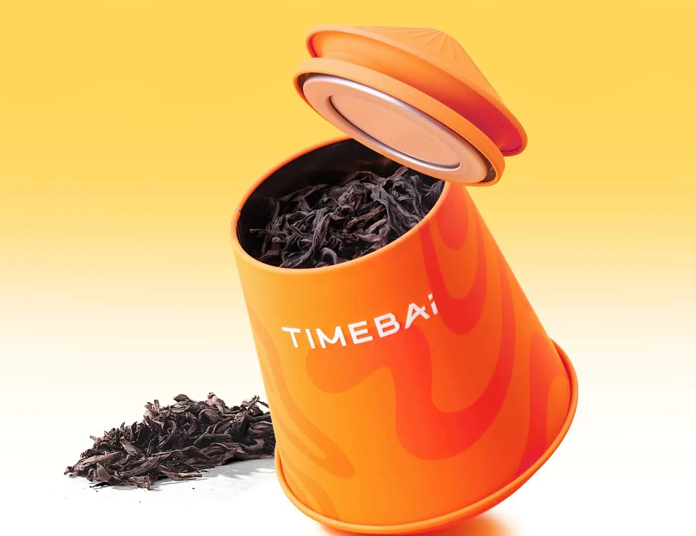 TimeBai  Da Hong Pao Tea packaging with 60g loose leaf tea in a tea tin.