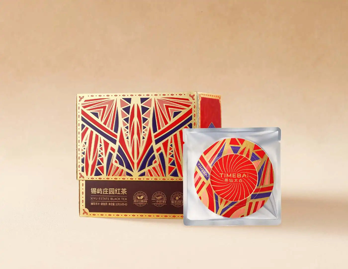 Retail box of Timebai Ceylan Island Estate Black Tea containing 7 individual discs.