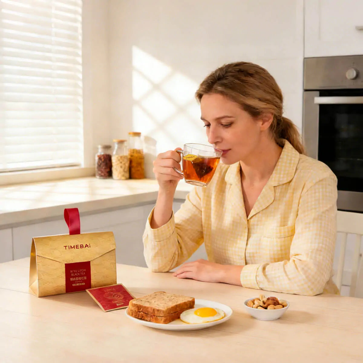 A modern everyday tea ritual scene by TimeBai, integrating tea into daily life