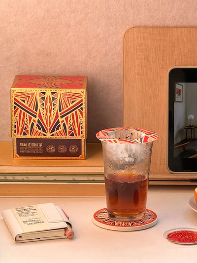 Still life composition of TimeBai drip disc tea on table
