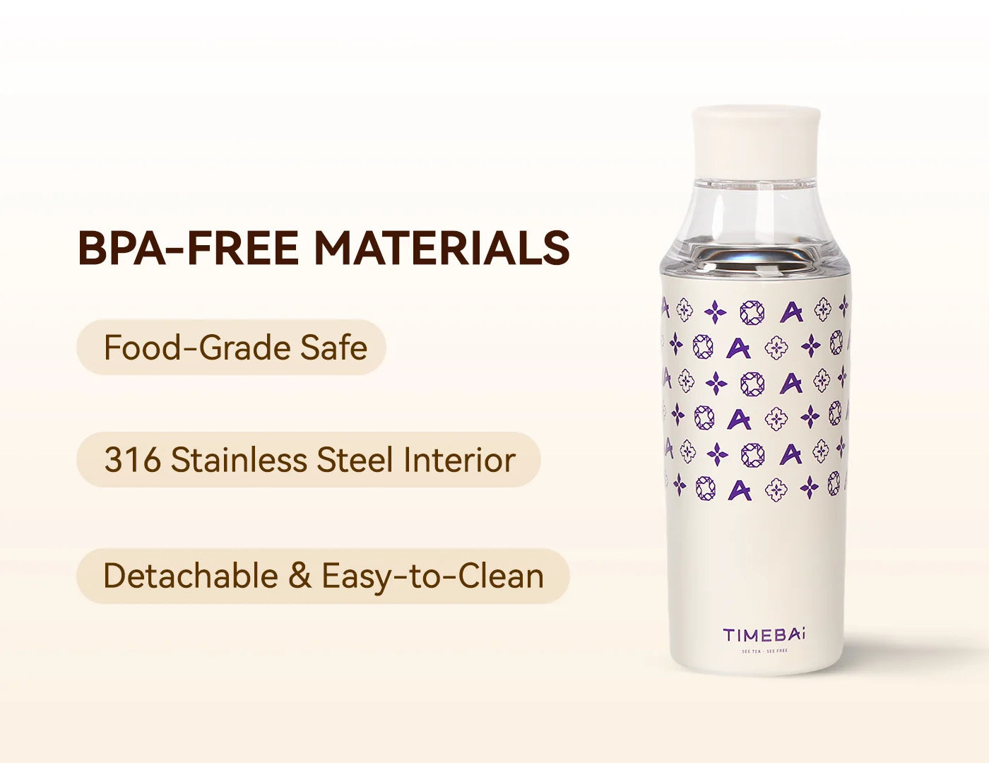 TimeBai 316 stainless steel &amp; BPA-free travel tea infuser features.