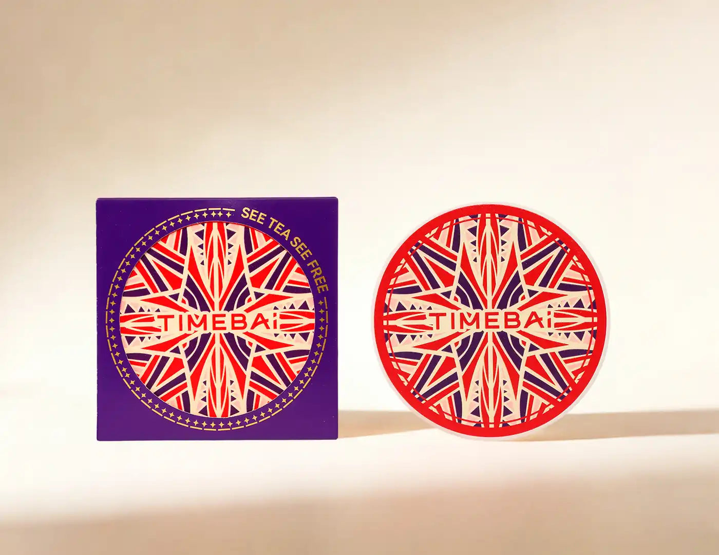 TimeBai red UFO-style absorbent ceramic coaster.